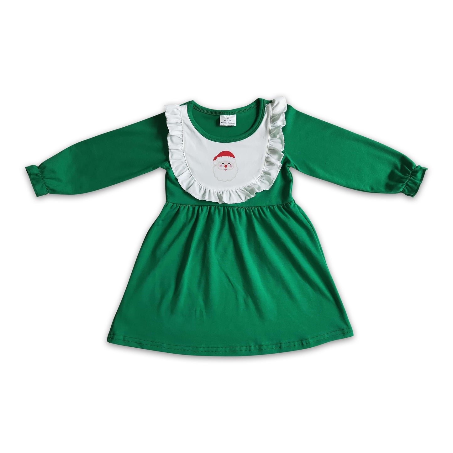 Green cotton santa print baby girls Christmas dresses