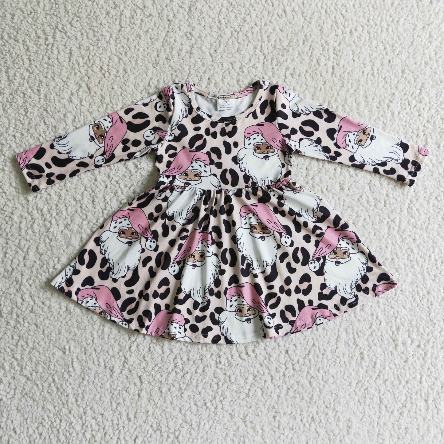 Pink black santa leopard baby girls Christmas twirl dresses