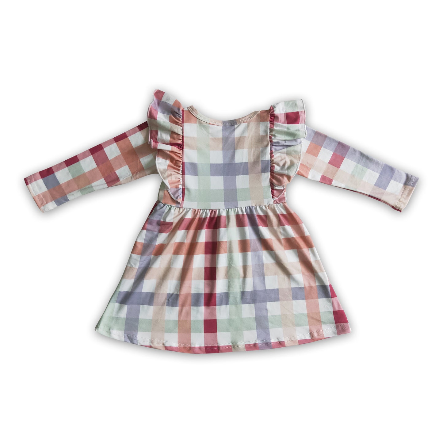 Flutter long sleeves plaid girls fall dress