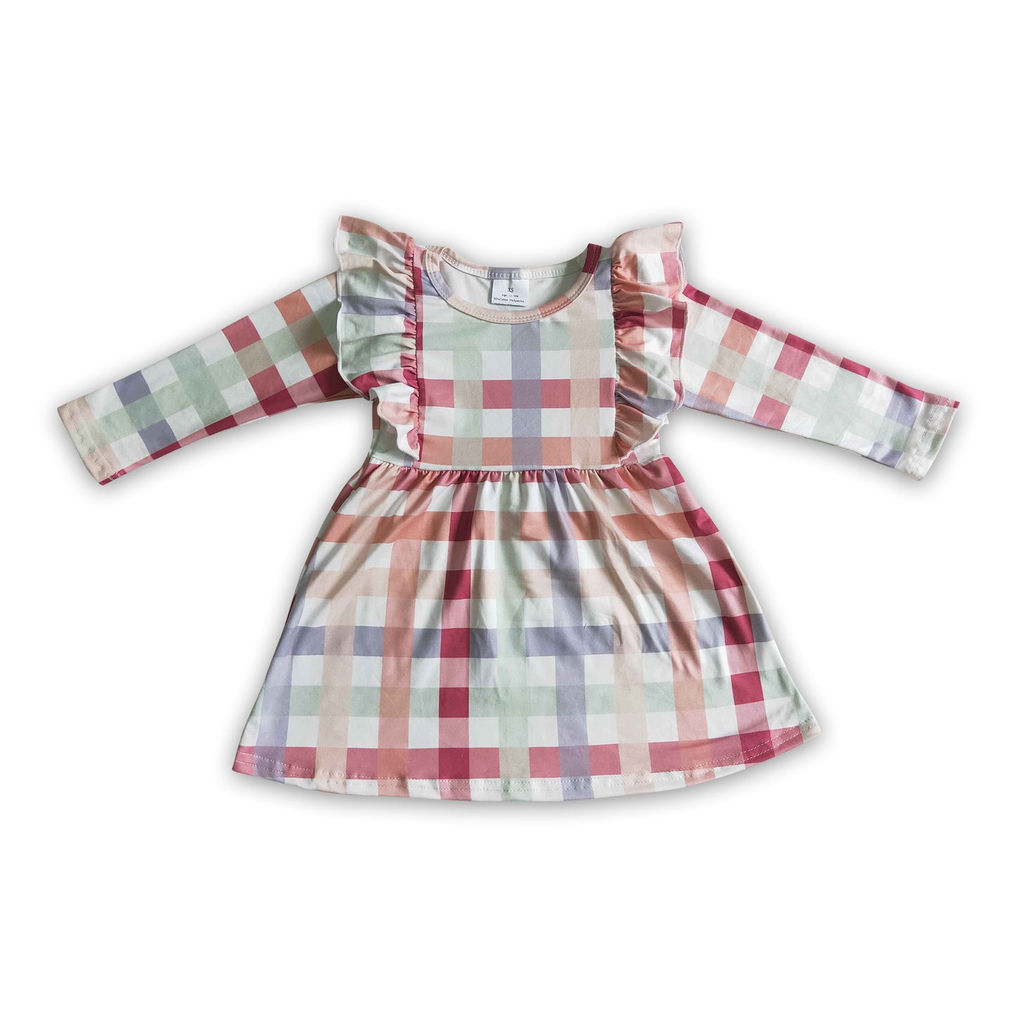 Flutter long sleeves plaid girls fall dress