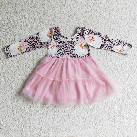 Pink leopard santa tulle baby girls Christmas dress