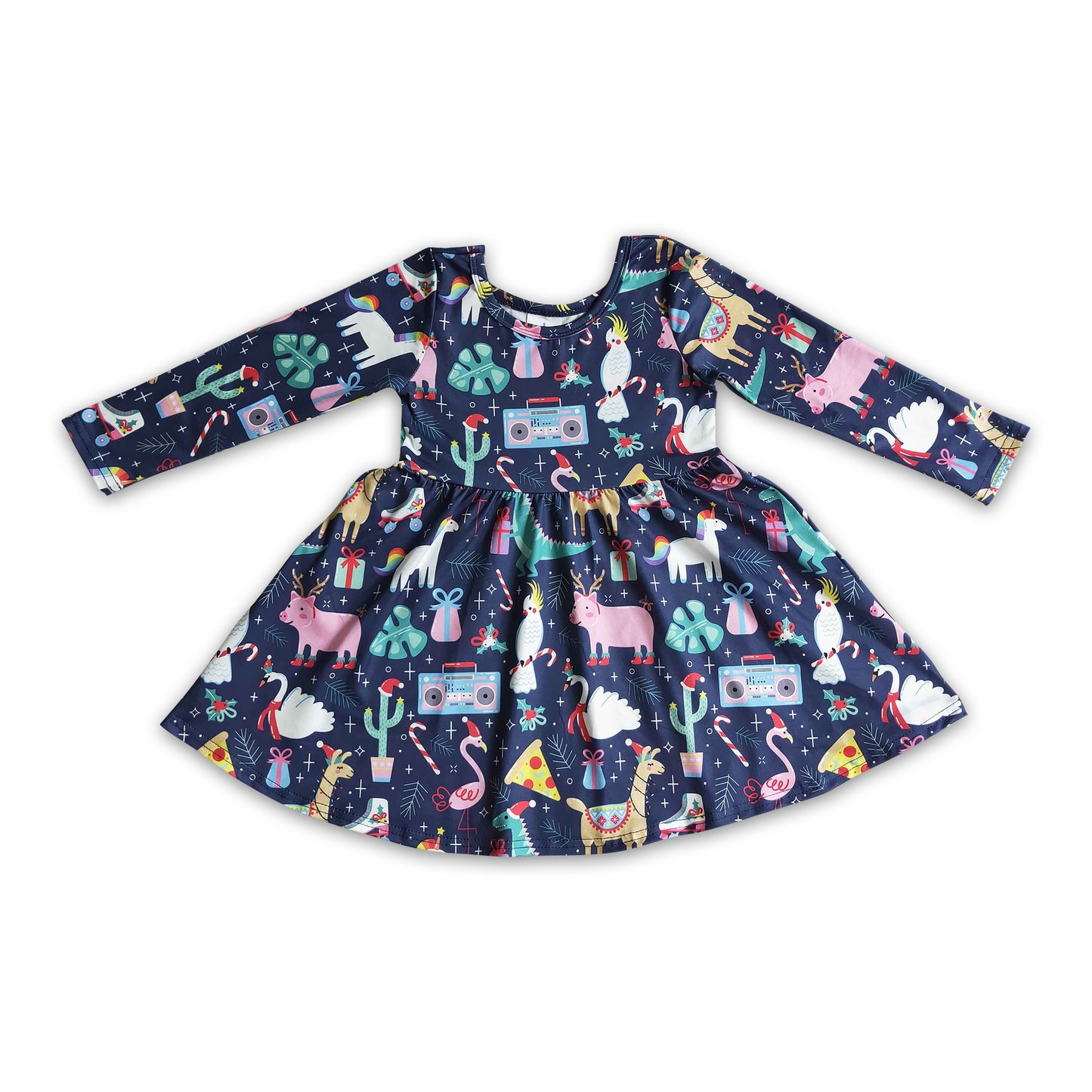 Dinosaur pig flamingo llama baby girls Christmas dresses