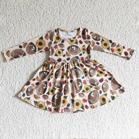 Football sunflower long sleeves baby girls team dress