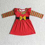 Stripe long sleeves red bow baby girls Christmas dresses