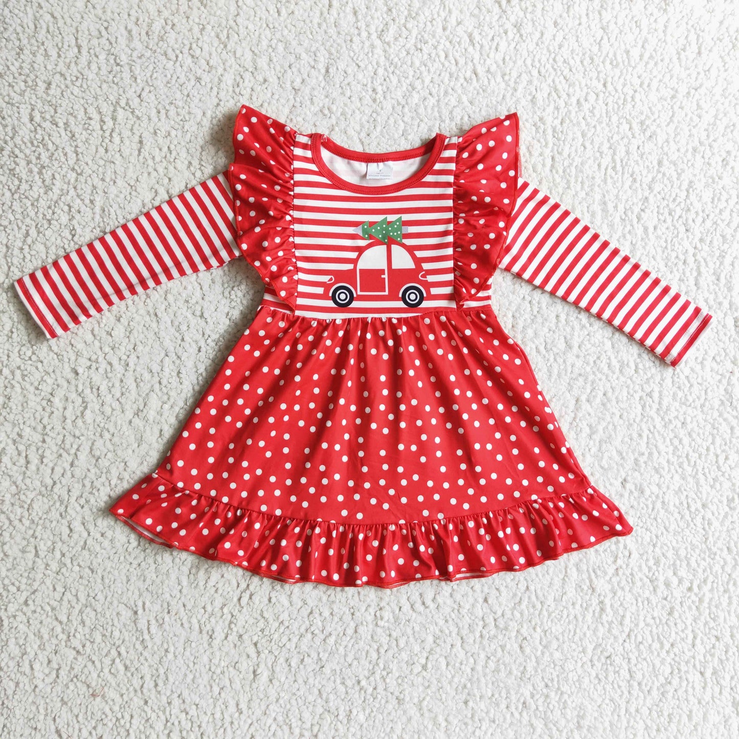 Red polka dots stripe car baby girls Christmas dresses