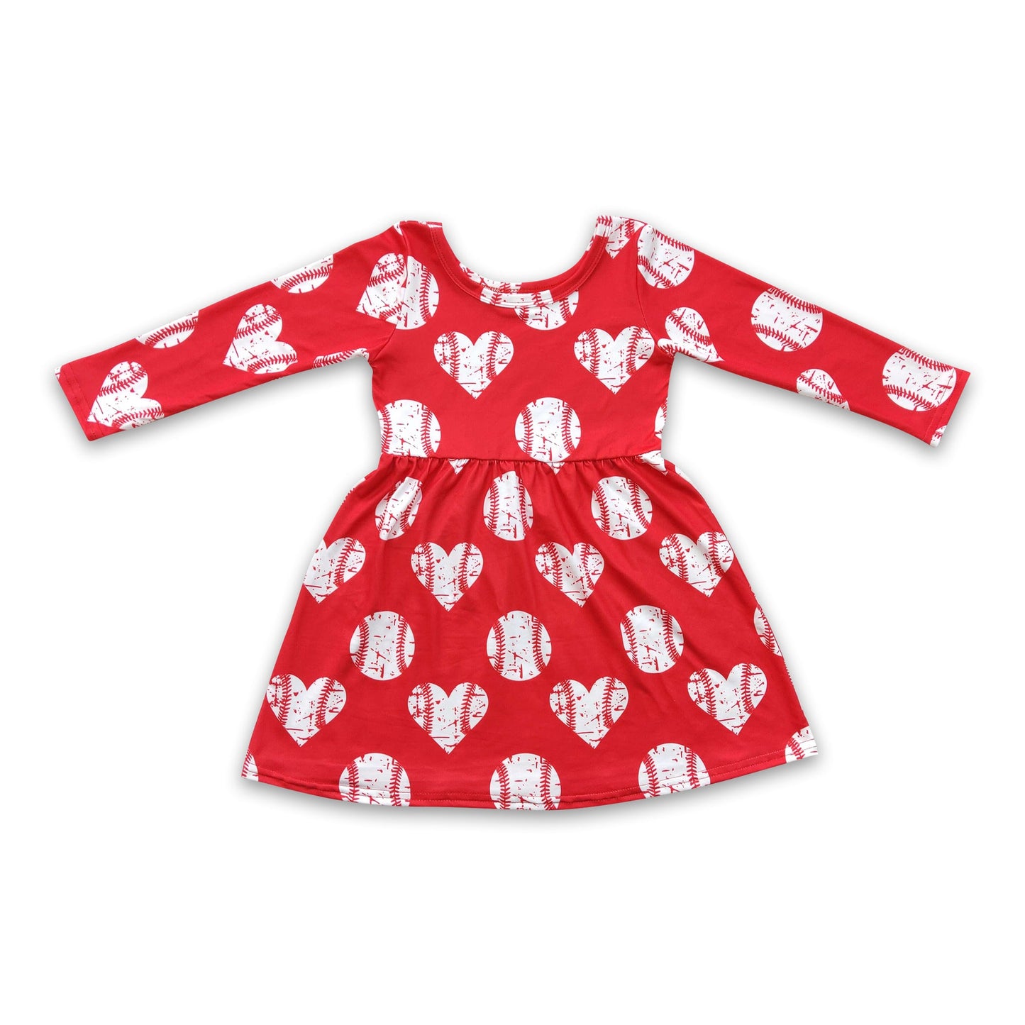 Baseball heart long sleeves baby girls dresses