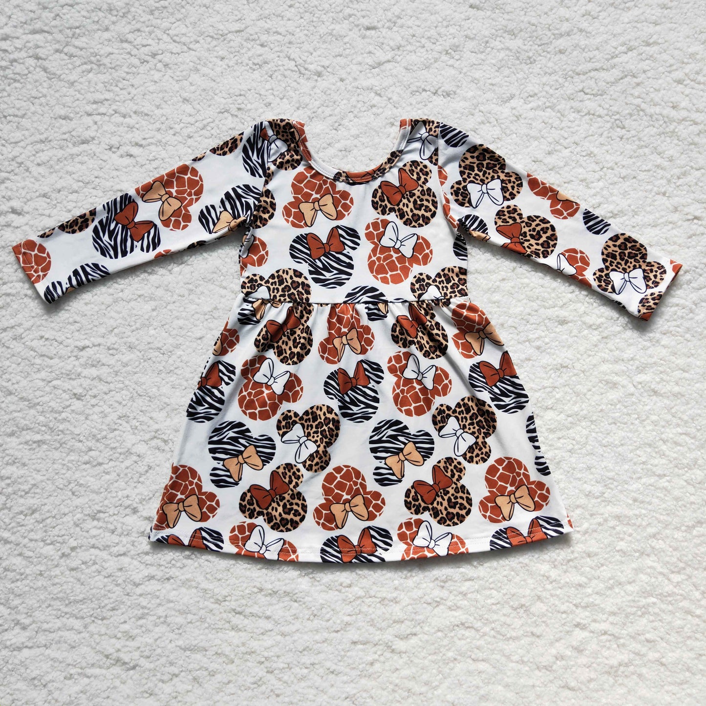 Leopard zebra giraff mouse print baby girls long sleeves dress
