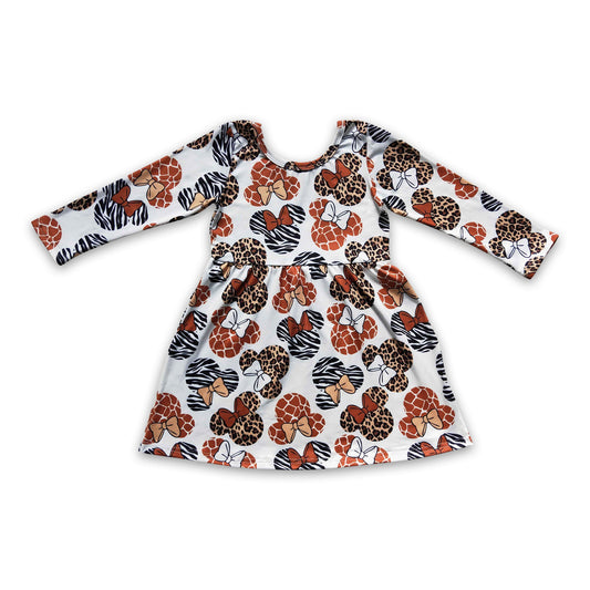 Leopard zebra giraff mouse print baby girls long sleeves dress