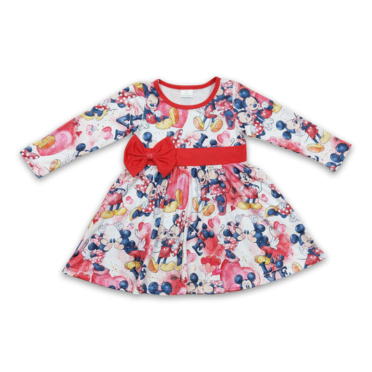 Red bow heart mouse toddler girls valentine's dresses