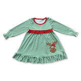 Reindeer green stripe long sleeves baby girls Christmas nightgown