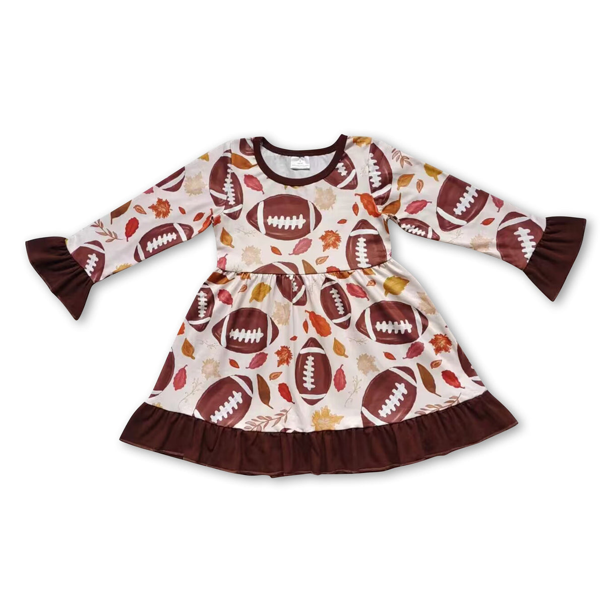 Football leaves long sleeves baby girls fall dresses