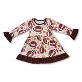 Football leaves long sleeves baby girls fall dresses