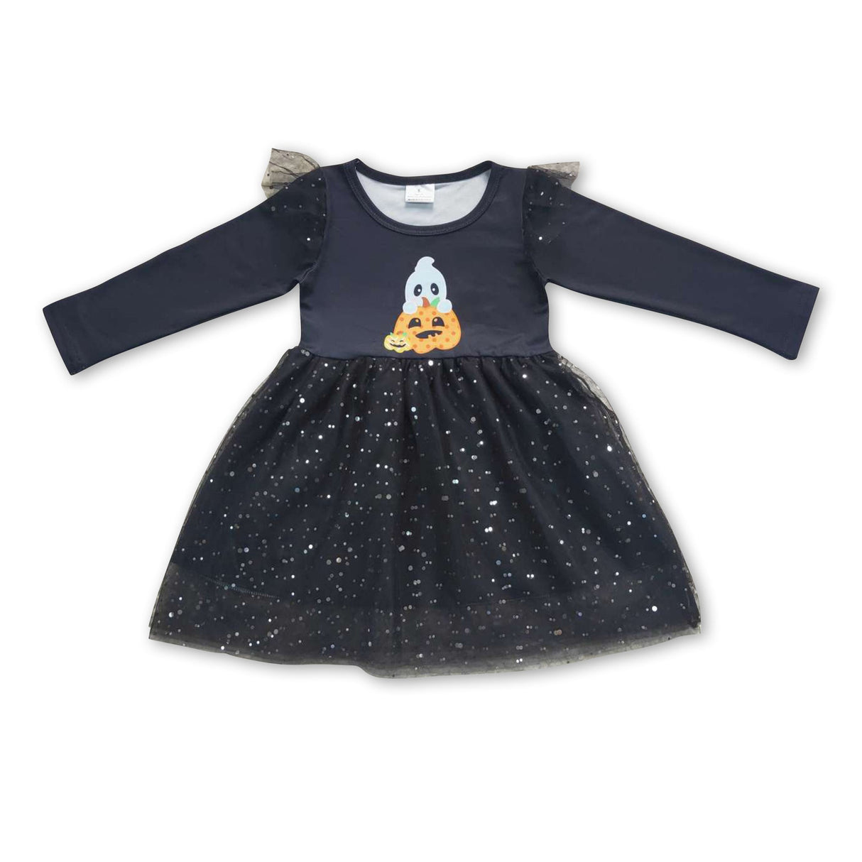 Ghost pumpkin long sleeves baby girls tulle Halloween dresses