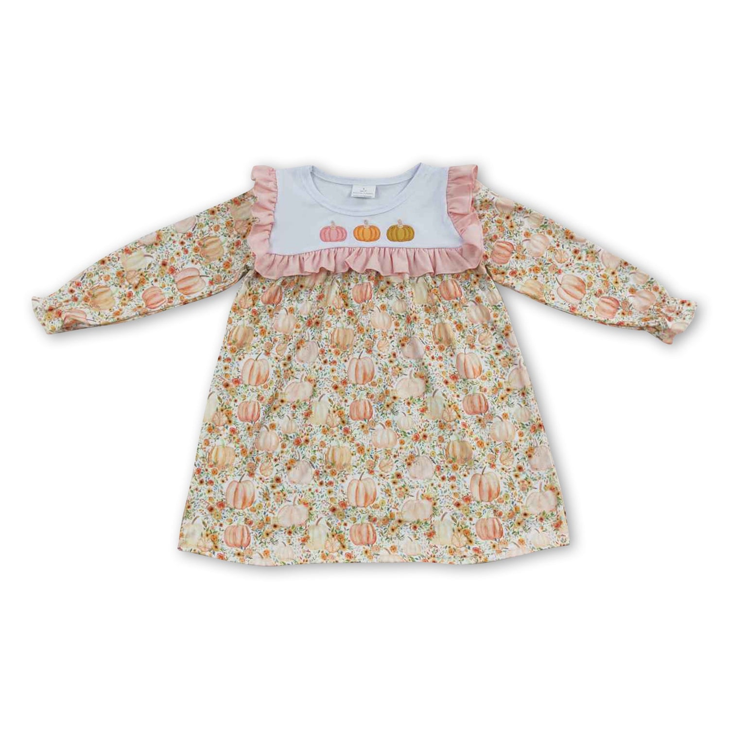Long sleeves pumpkin floral girls fall dresses – Yawoo Garment