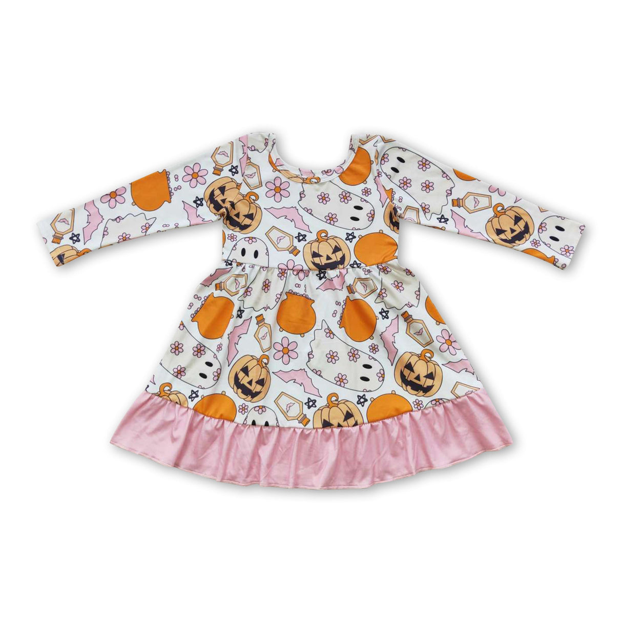 Pink ghost bat long sleeves baby girls Halloween dress