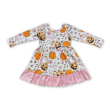 Pink ghost bat long sleeves baby girls Halloween dress