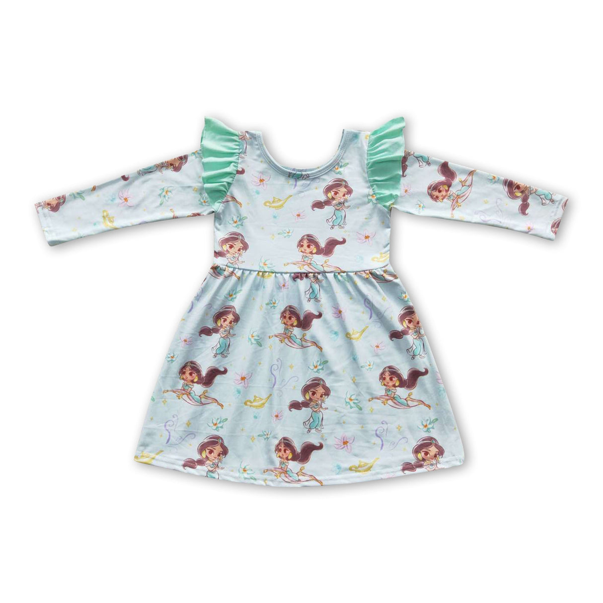 Mint teapot long sleeves princess baby girls dresses