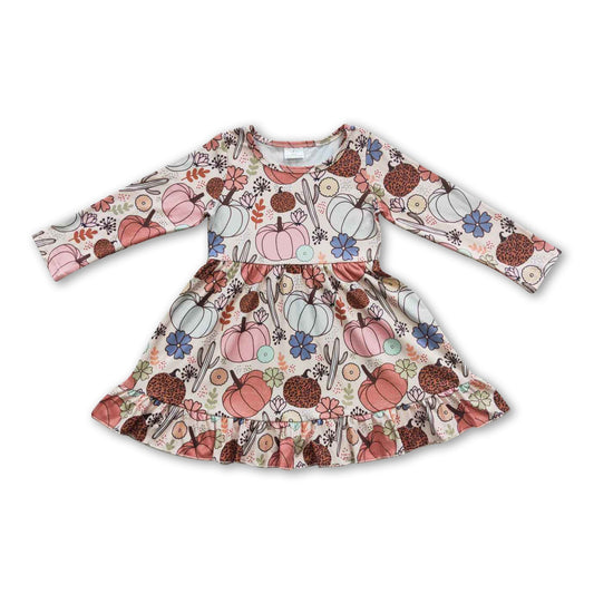 Cactus pumpkin long sleeves baby girls fall dresses