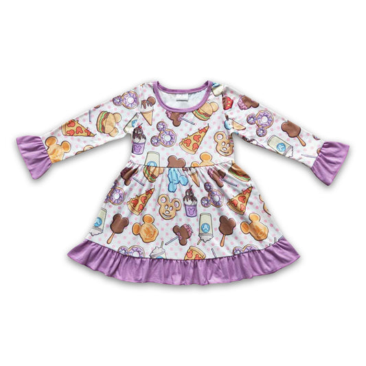 Lavender long sleeves snacks baby girls dresses