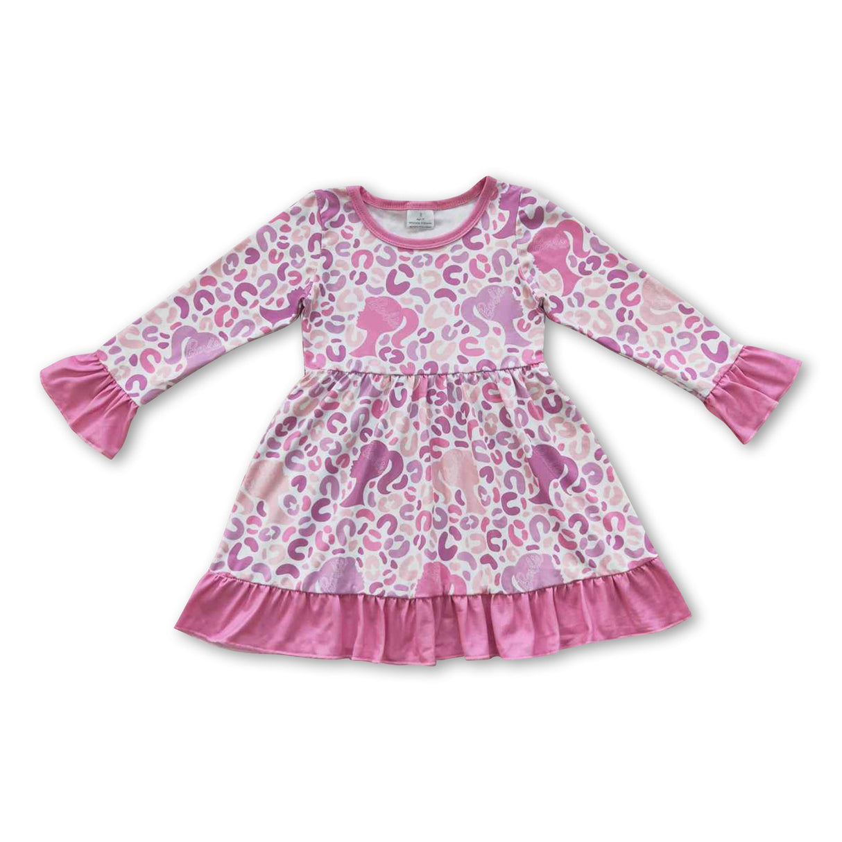 Pink leopard party girls long sleeves dresses