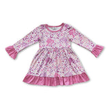 Pink leopard party girls long sleeves dresses