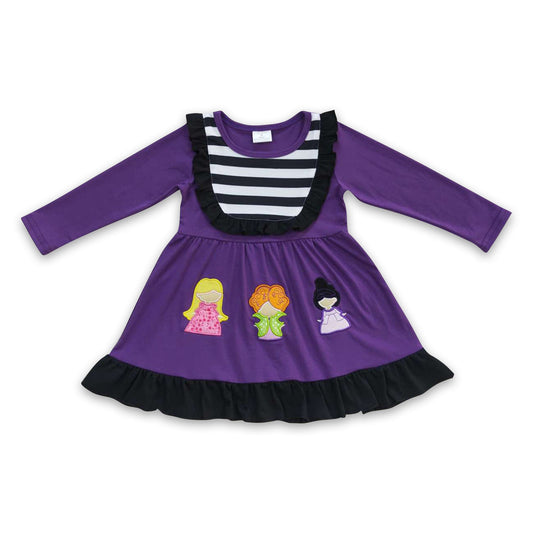 Purple witches stripe long sleeves girls Halloween dress