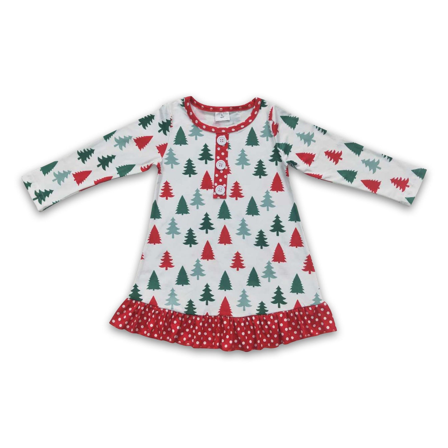 Red green Christmas tree ruffle girls night gown