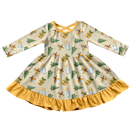 Yellow Christmas tree gift nativity girls dresses