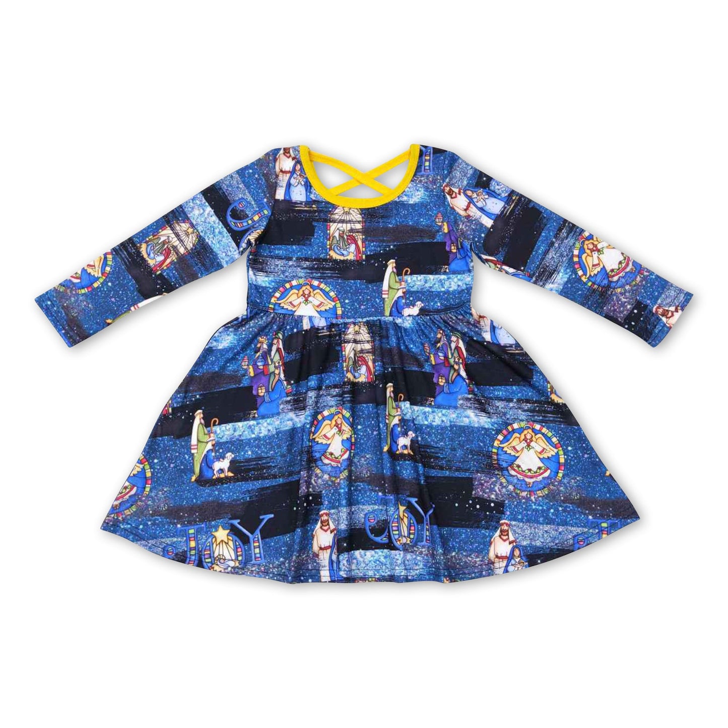 Long sleeves blue nativity girls Christmas dresses