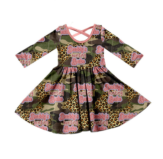 Long sleeves daddy's hunting babe camo leopard girls dress