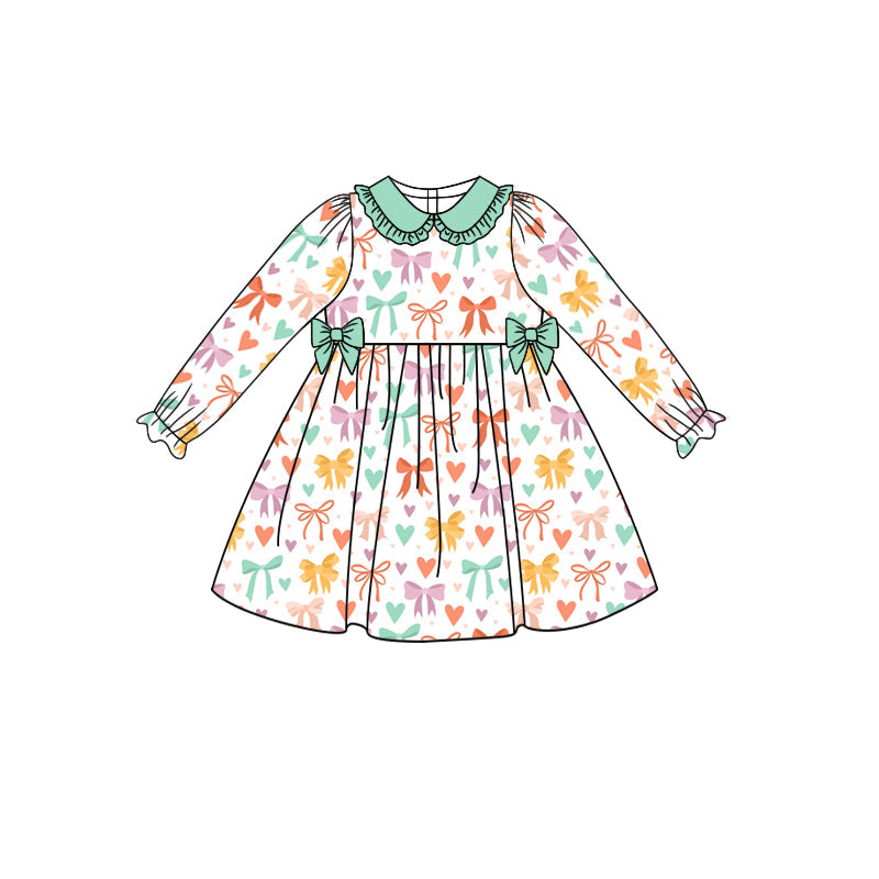 Long sleeves bows heart baby girls dresses