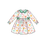 Long sleeves bows heart baby girls dresses