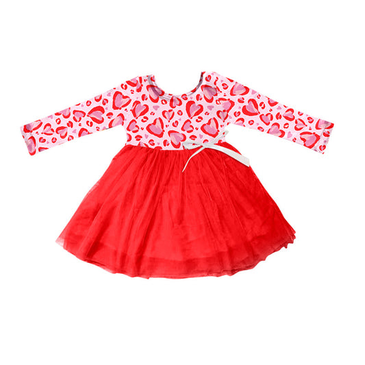 Leopard heart girls tulle valentine's day dress