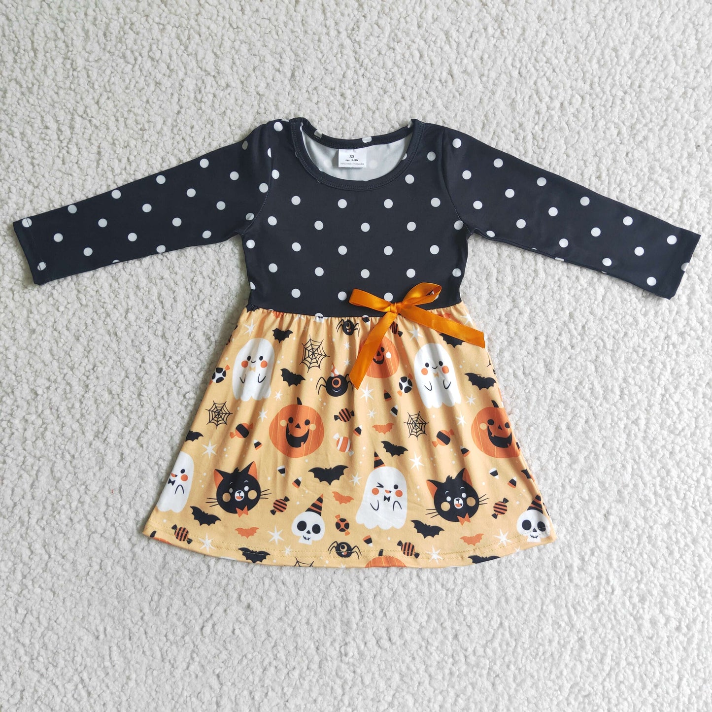 Ghost pumpkin bat polka dots girls Halloween dresses