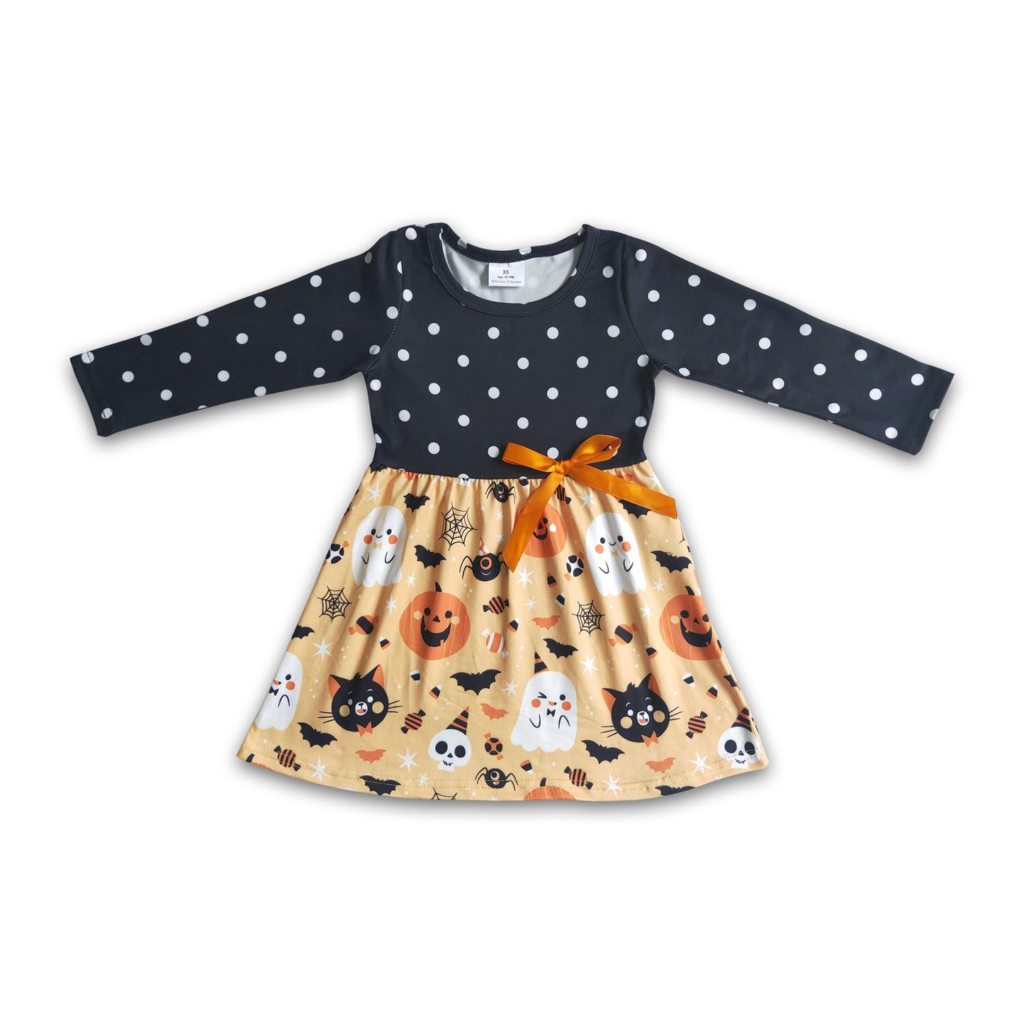 Ghost pumpkin bat polka dots girls Halloween dresses