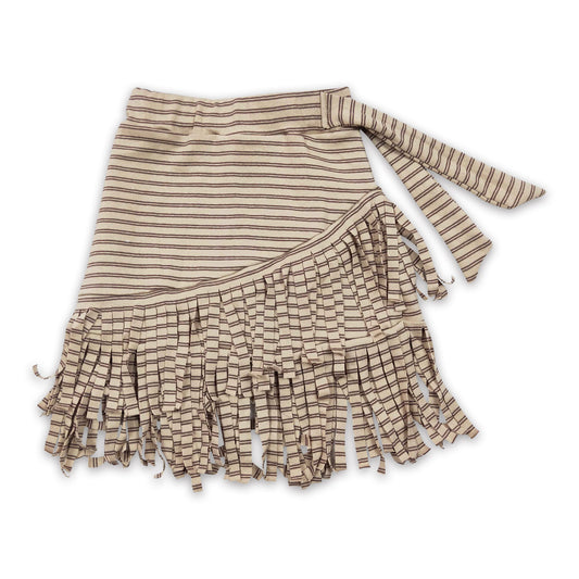 Khaki stripe tassels baby girls western skirt