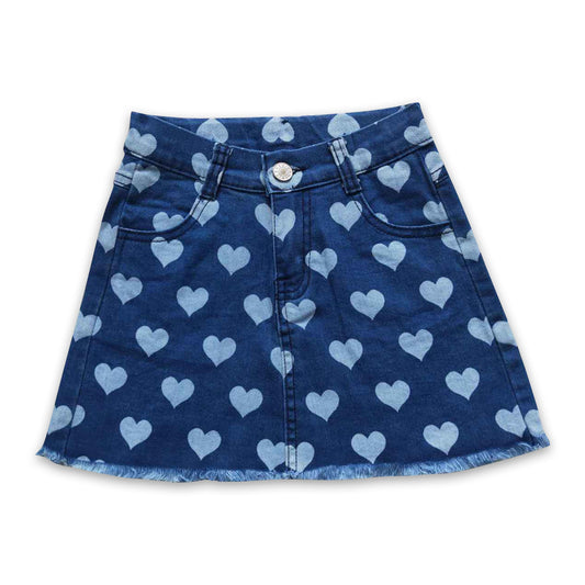 Heart print denim baby girls skirt
