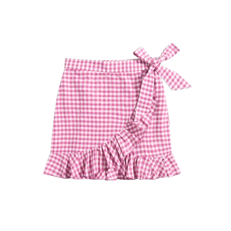 Pink plaid ruffle baby girls skirt