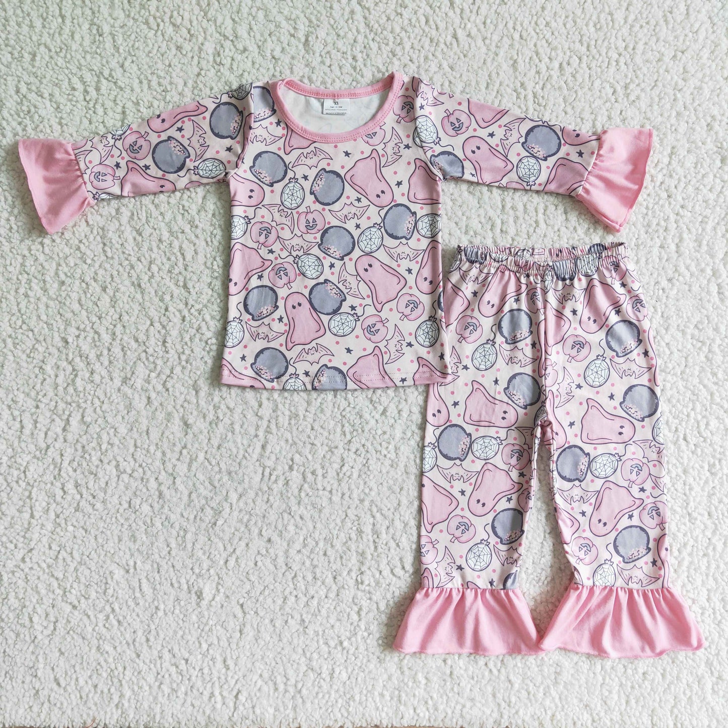 Ghost pink long sleeve sleep wear kids girls Halloween pajamas
