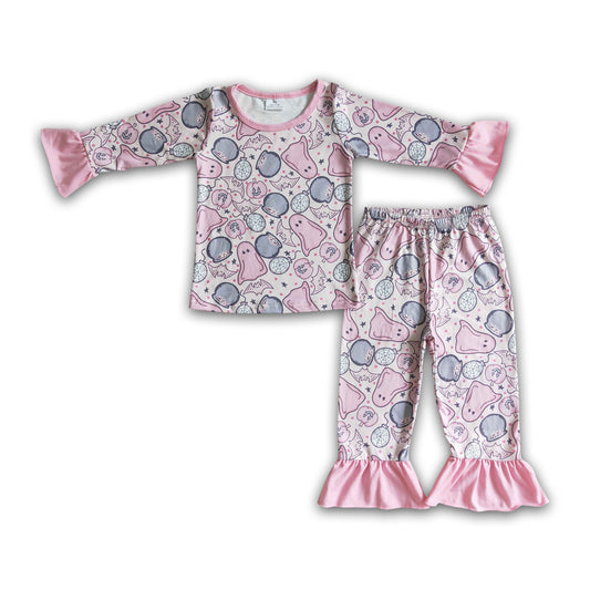 Ghost pink long sleeve sleep wear kids girls Halloween pajamas