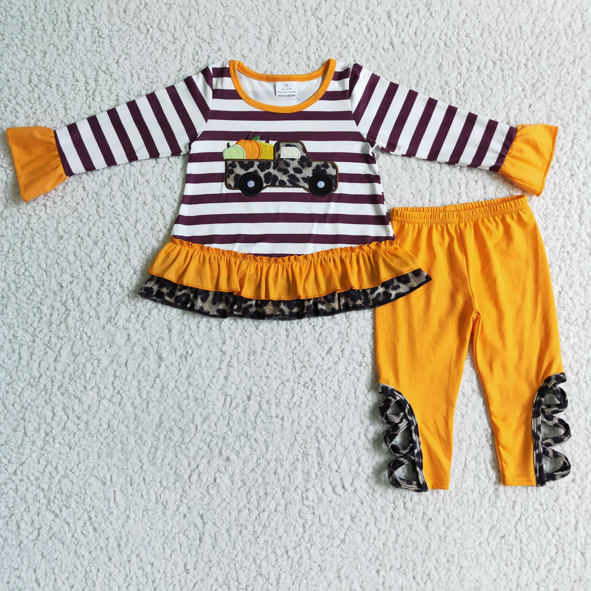 Pumpkin truck embroidery girls fall clothing set