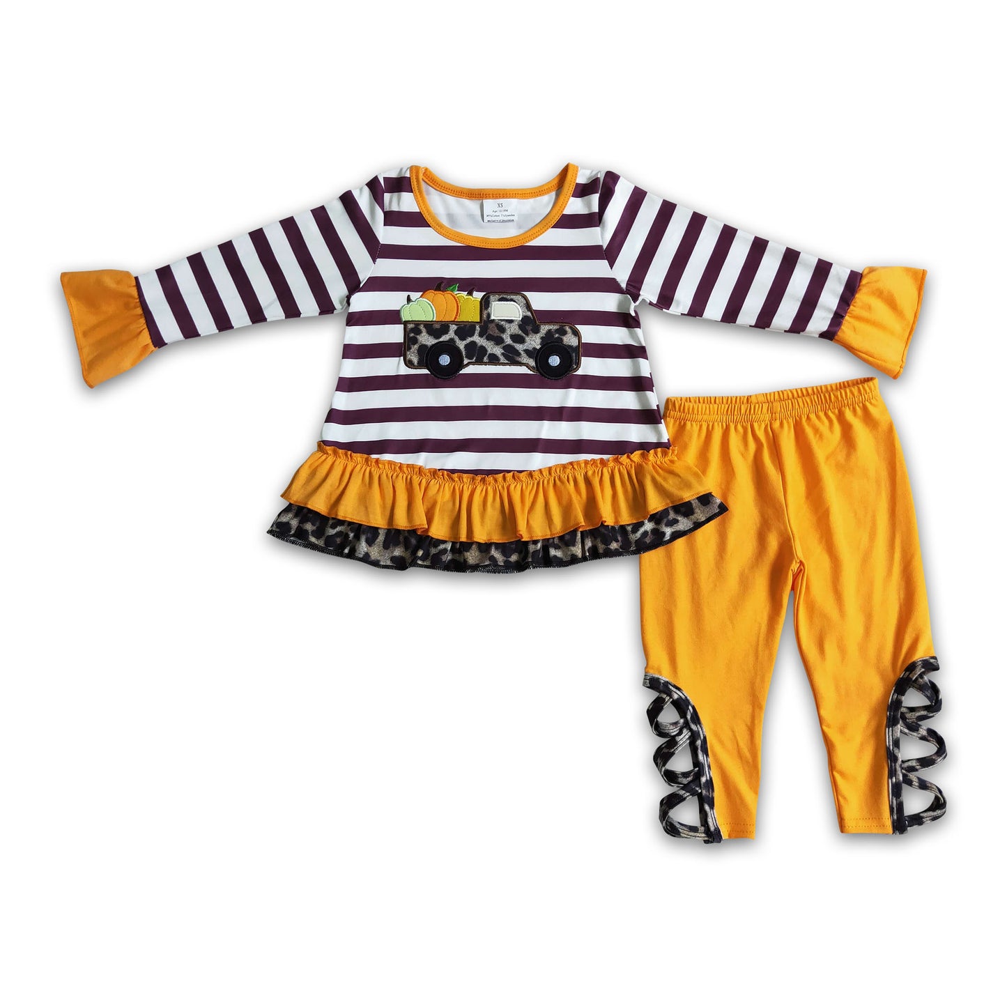 Pumpkin truck embroidery girls fall clothing set