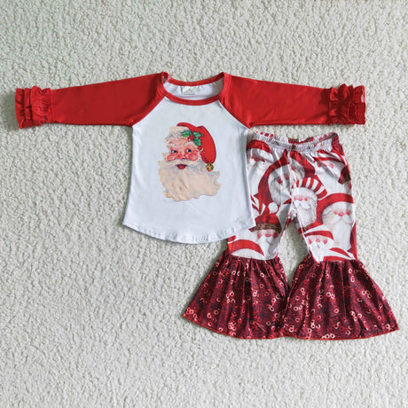 Santa print baby girls Christmas outfits