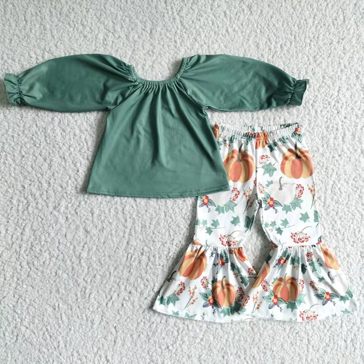 Solid top pumpkin pants kids girls fall clothes