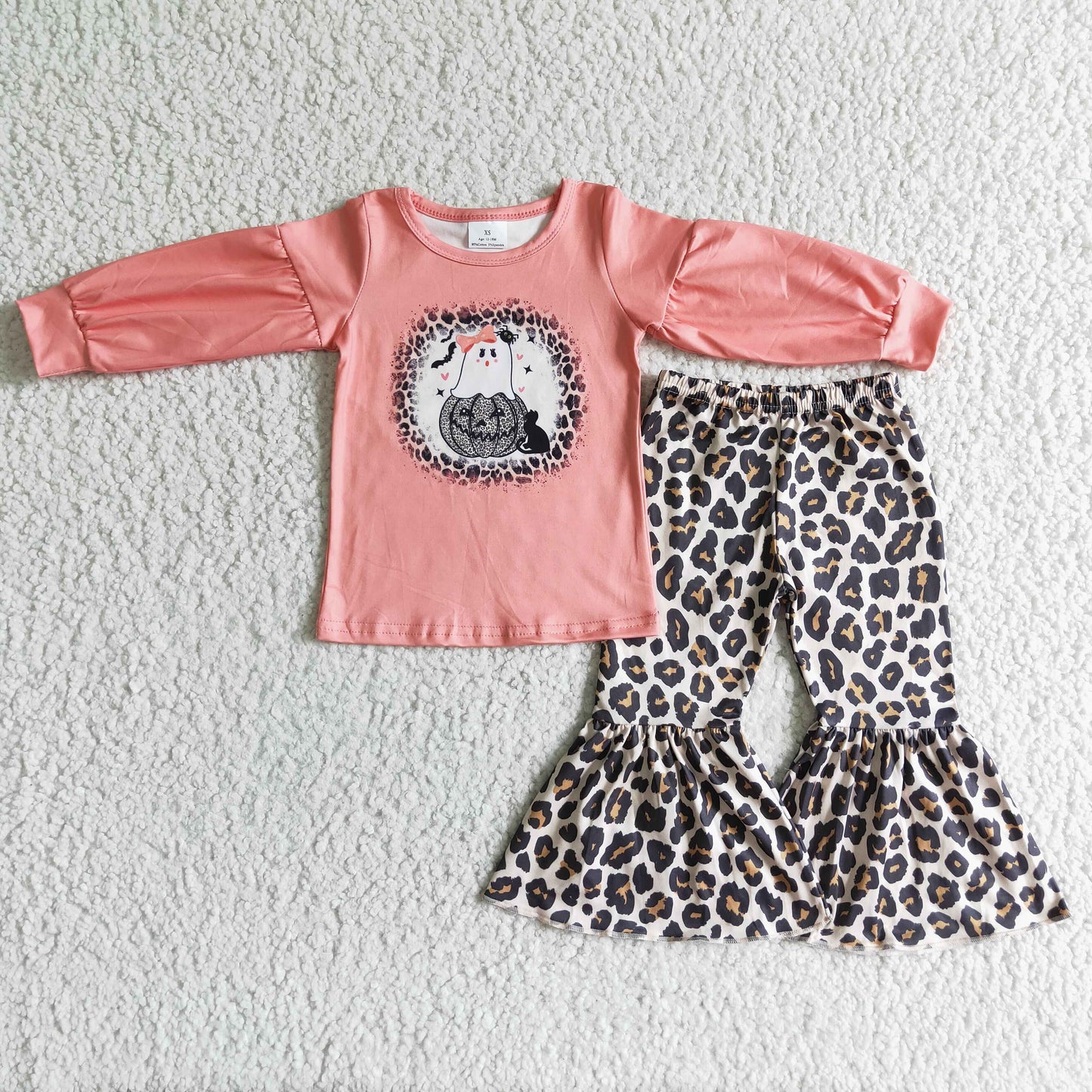 Ghost pumpkin leopard pants girls Halloween clothing set