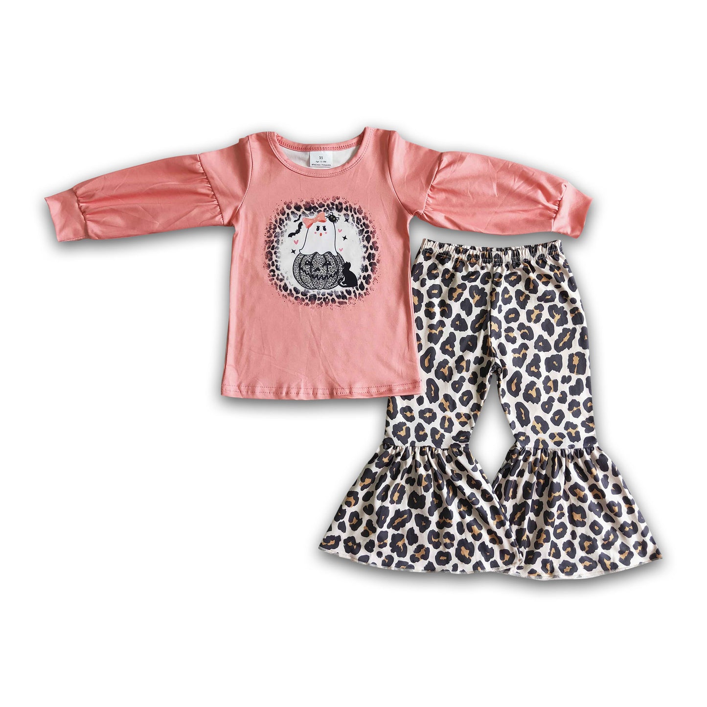 Ghost pumpkin leopard pants girls Halloween clothing set