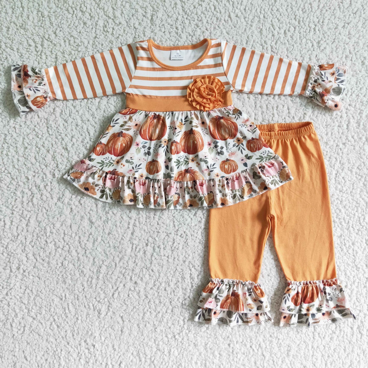 Pumpkin floral tunic ruffle pants girls fall outfits