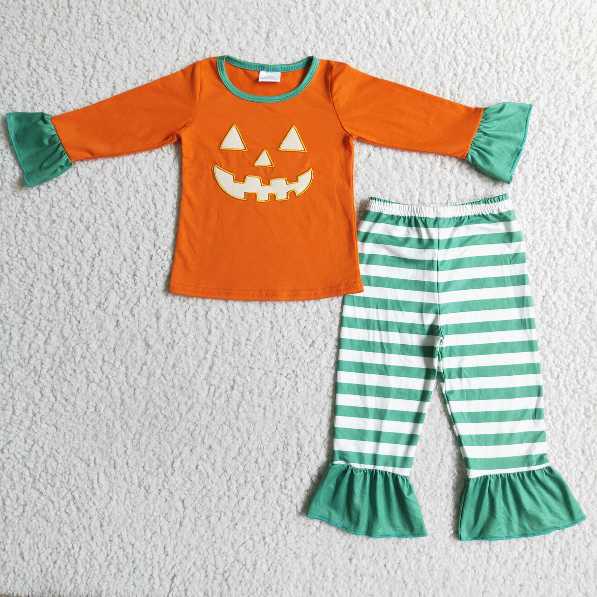 Orange pumpkin embroidery kids girls halloween pajamas