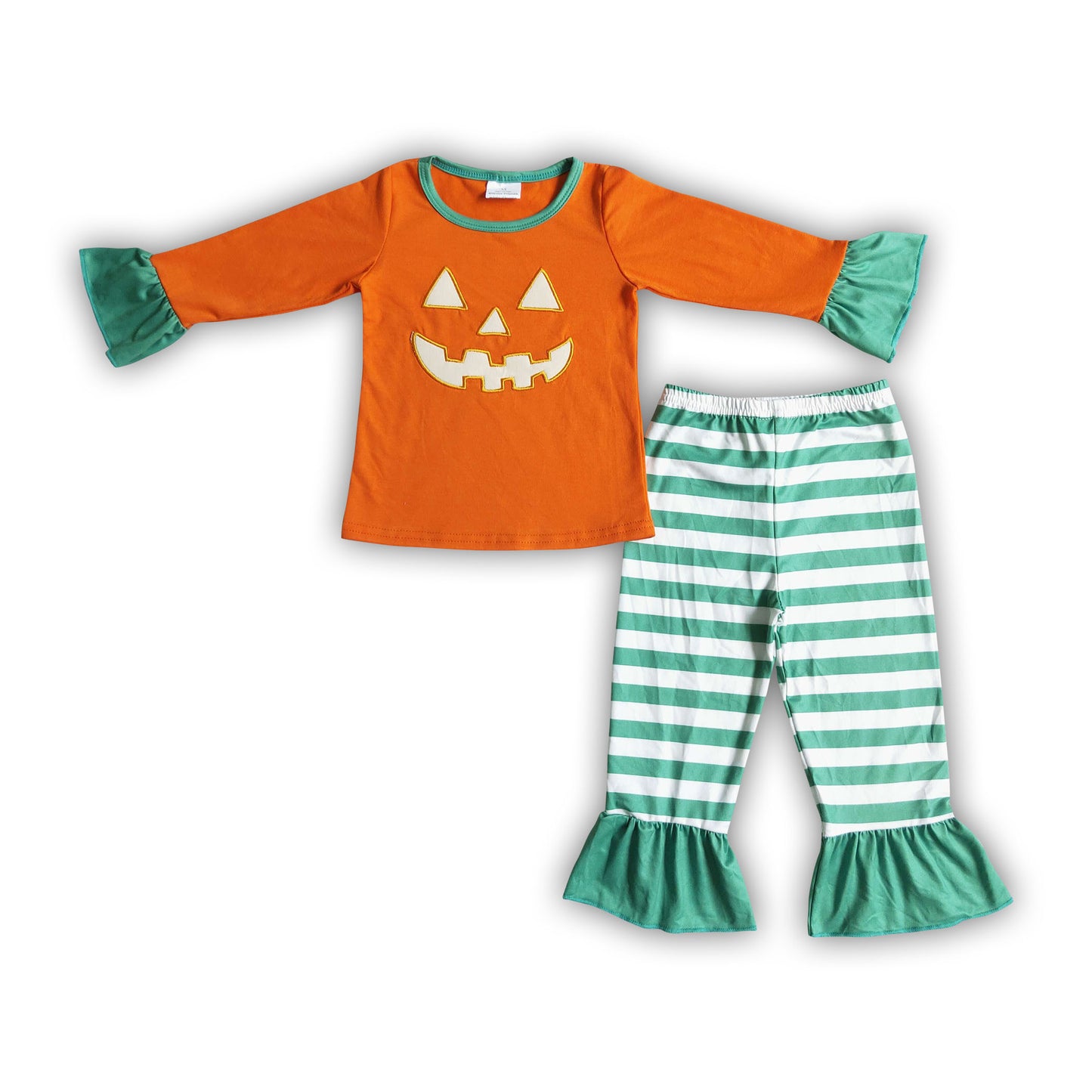 Orange pumpkin embroidery kids girls halloween pajamas