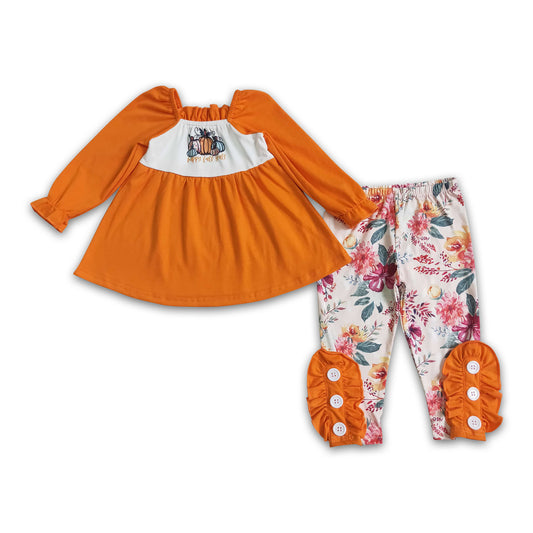 Happy fall y'all pumpkin tunic floral pants girls clothes